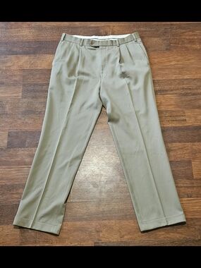 BROOKS BROTHERS mens 100% wool dress pants SIZE 36x32 COLOR TAN/GREY CP20